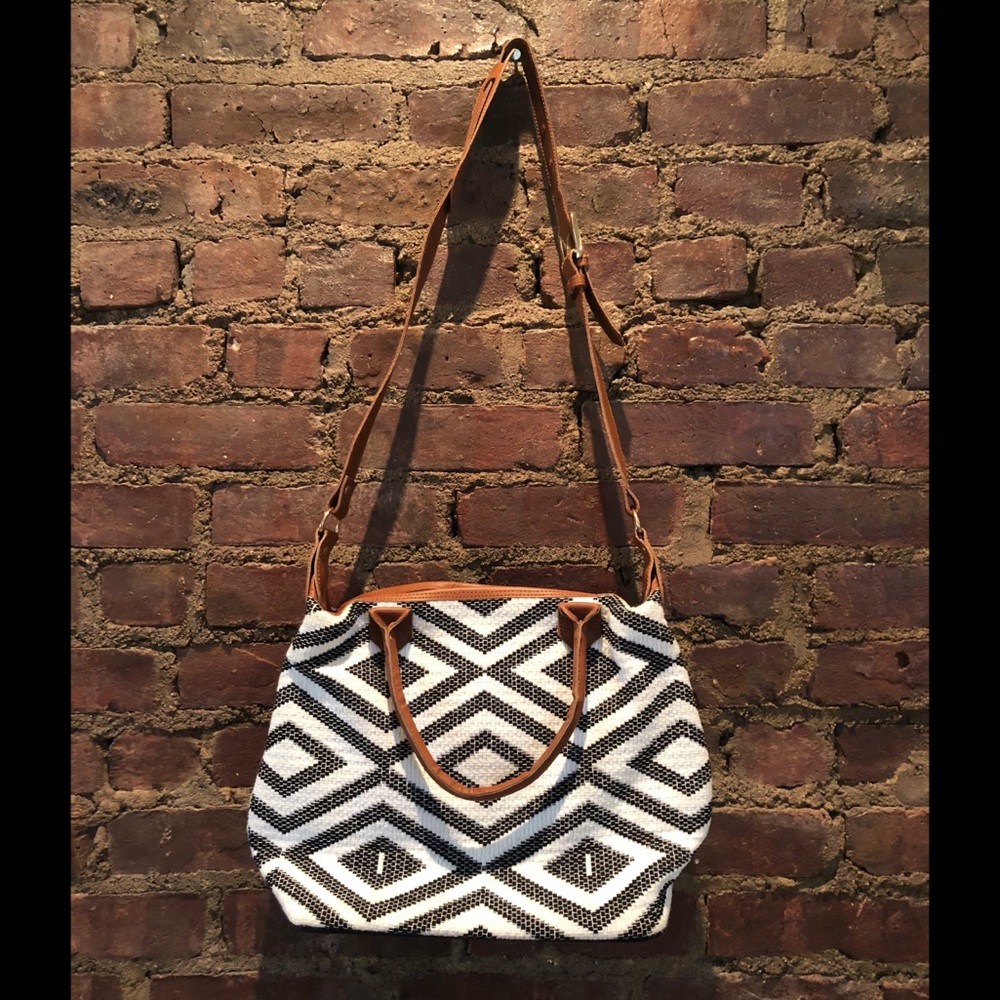 Black and white patterned crossbody purse